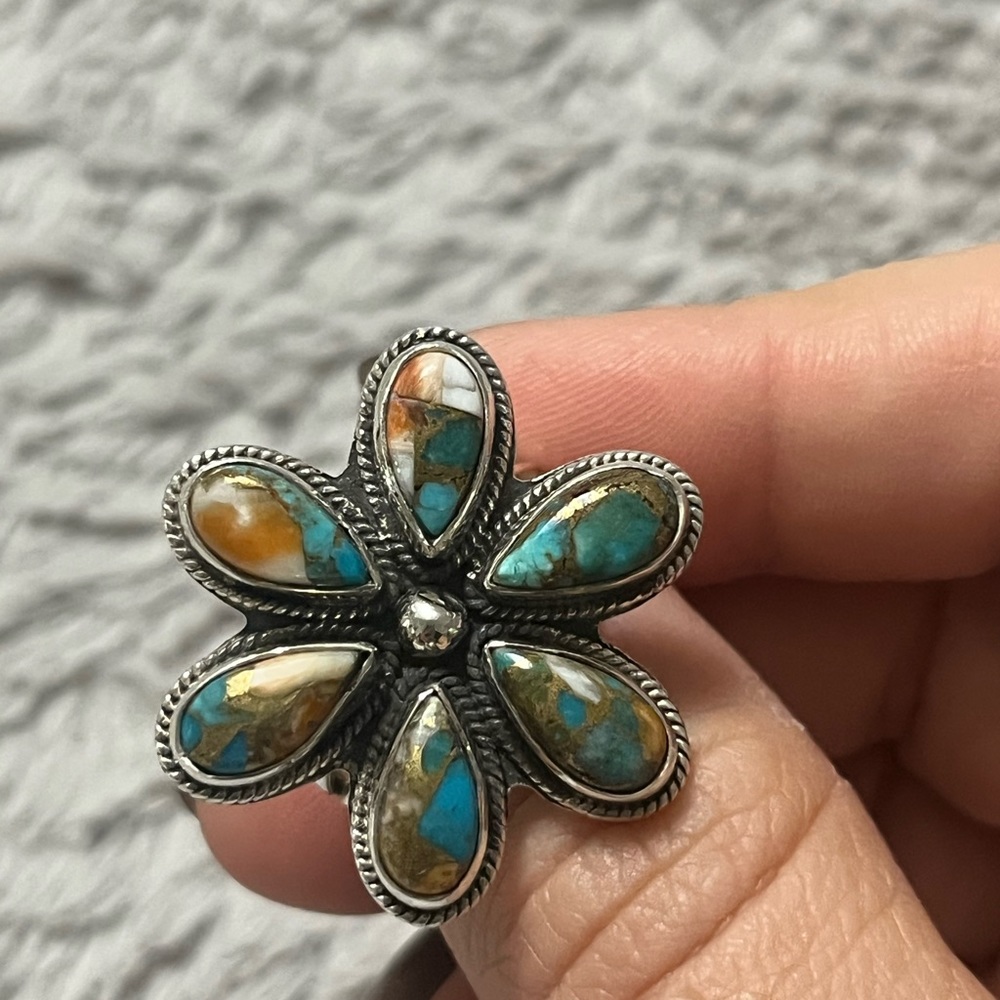 Spiny Oyster turquoise Sterling silver 925 Flower ring SOLD
